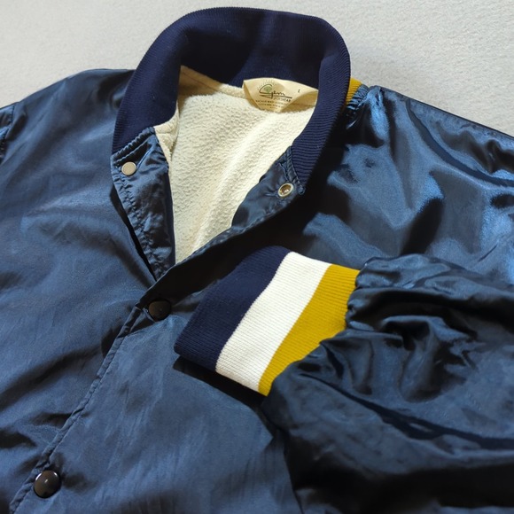 Gem Sportswear Jacket Mens Large Blue Vintage Satin Made in USA 80s Bomber Style - Picture 2 of 9
